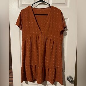 Rust Orange V-Neck Dress
